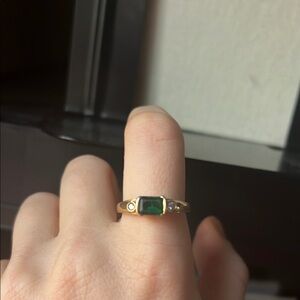 Gold and Green Minimalist Rings Set